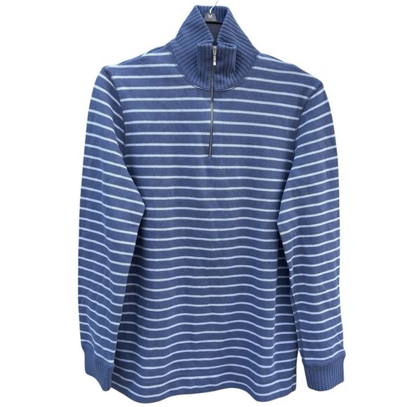 Jones New York Sport Half Zip Pullover Sweater Small Stripe Blue Preppy Academia - Picture 1 of 6